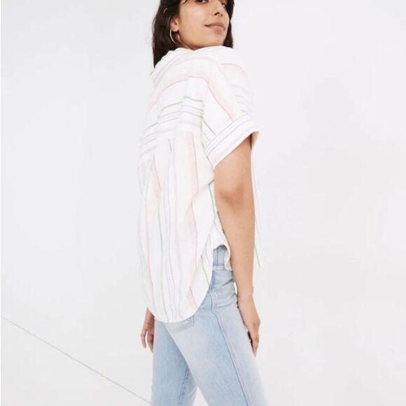 Madewell Linen-Blend Daily Shirt in Rainbow Striped Women’s Size Small - Picture 4 of 11